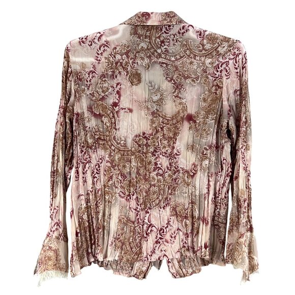 Vintage Notations Womens XL Sheer Chiffon Ruffled Crinkle Boho Button Up Blouse - Picture 5 of 15